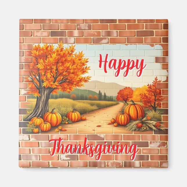 Fall vacker modern Happy thanksgiving Magnet (Framsidan)