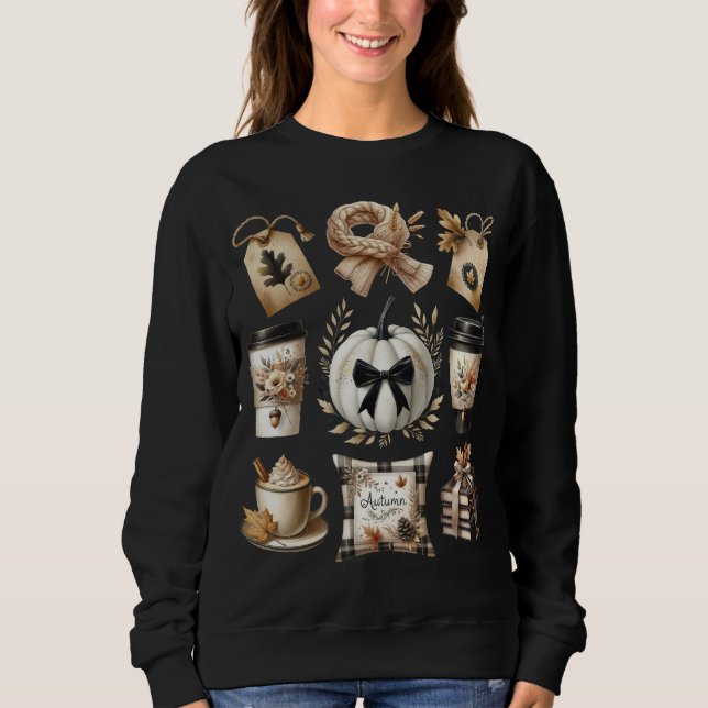 Fall Vibe Autumn Thanksgiving Pumpkin Coquette Bow T Shirt (Framsida)