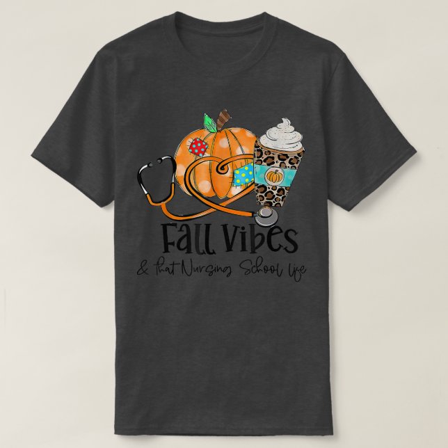 Fall Vibes and Nursing School Life Pumpkin Leopard T Shirt (Design framsida)