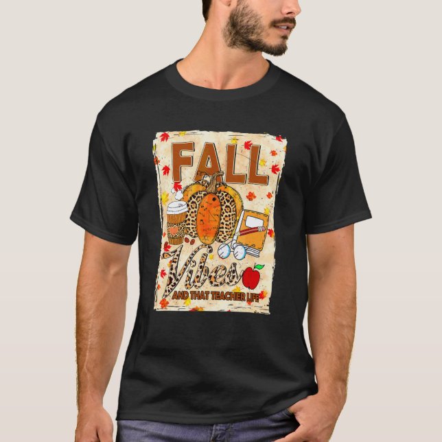 Fall Vibes And That Teacher Life Bleached Leopard  T Shirt (Framsida)