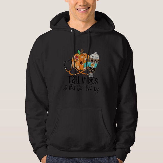 Fall Vibes And Vet Tech Life Pumpkin Leopard Thank Hoodie (Framsida)