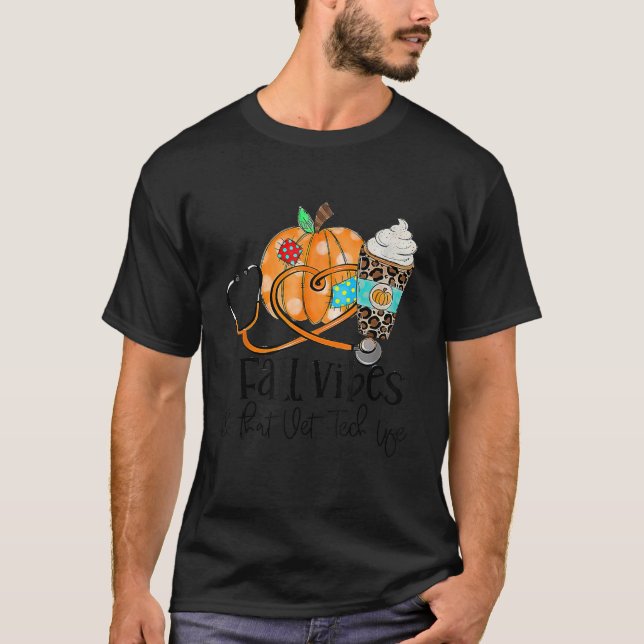 Fall Vibes And Vet Tech Life Pumpkin Leopard Thank T Shirt (Framsida)