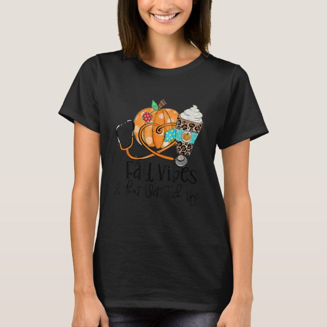Fall Vibes And Vet Tech Life Pumpkin Leopard Thank T Shirt (Framsida)