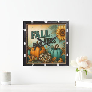 Fall Vibes Autumn Pumpkins Fyrkantig Klocka