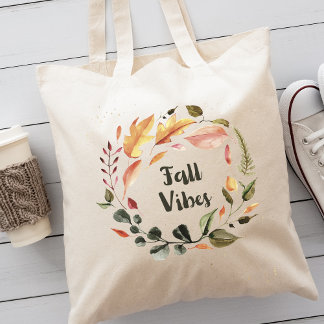 Fall Vibes Autumn Watercolor Tote Bag Tygkasse