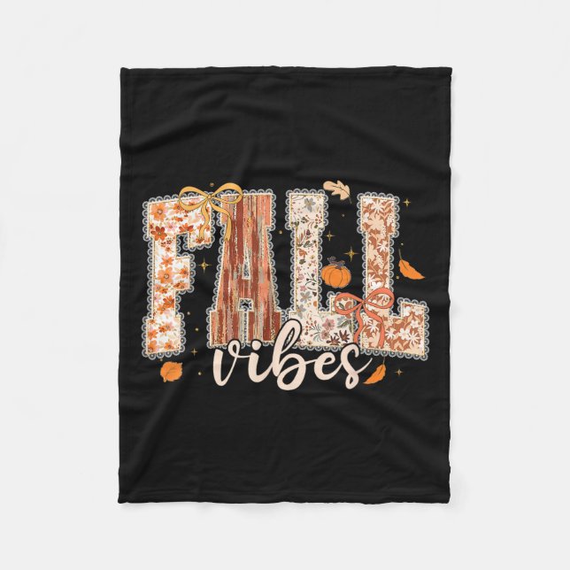 Fall Vibes Coquette Bow Pumpkin Thanksgiving Autum Fleecefilt (Framsidan)
