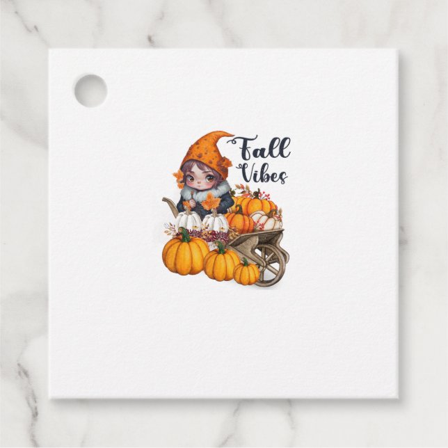 Fall Vibes - Fall Gnome - Höst löv - Pumpkin - Gåvor Etiketter (Framsida)