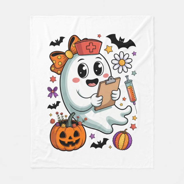 Fall Vibes Ghost Nurse Autumn Fleecefilt (Framsidan)
