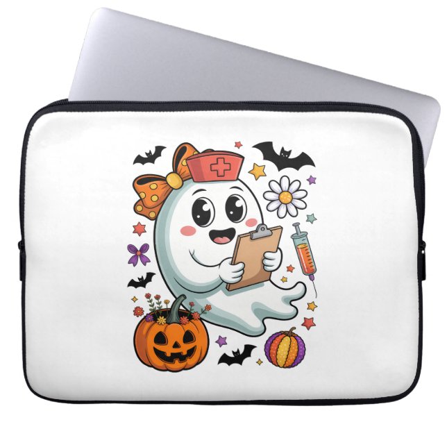 Fall Vibes Ghost Nurse Autumn Laptop Fodral (Framsidan)