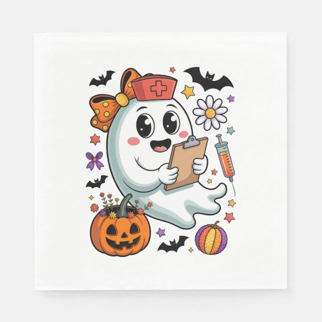 Fall Vibes Ghost Nurse Autumn Pappersservett (Framsidan)