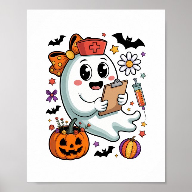 Fall Vibes Ghost Nurse Autumn Poster (Framsidan)