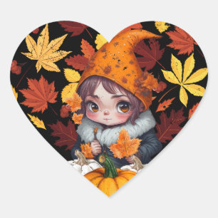 Fall Vibes Gnome Pumpkin Heart Hej Autumn Vibes Hjärtformat Klistermärke