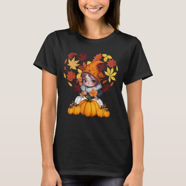 Fall Vibes Gnome Pumpkin Heart Hej Autumn Vibes T Shirt (Framsida)