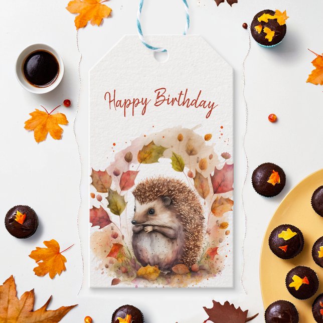 Fall vibes Hedgehog - födelsedagen Presentetikett (Skapare uppladdad)