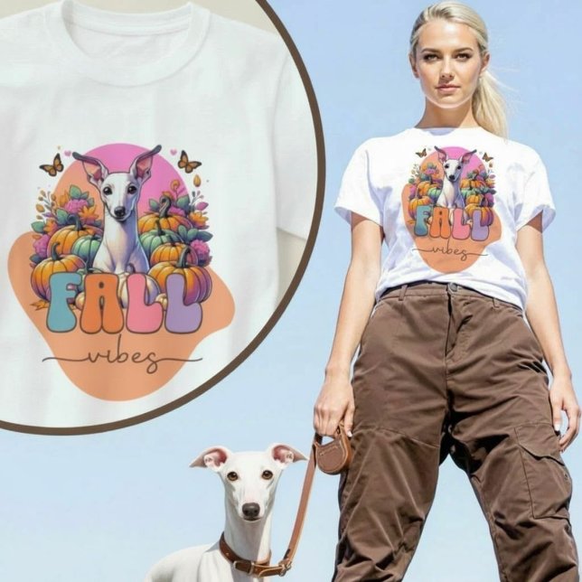 Fall Vibes Italienska Greyhound Hund Pumpkin Patch T Shirt (Fall Vibes Italian Greyhound Dog Pumpkin Patch T-Shirt.)