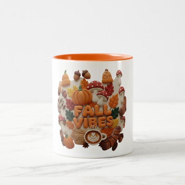 Fall Vibes Mug, Fall 2D Puff Coffee Två-Tonad Mugg (Center)