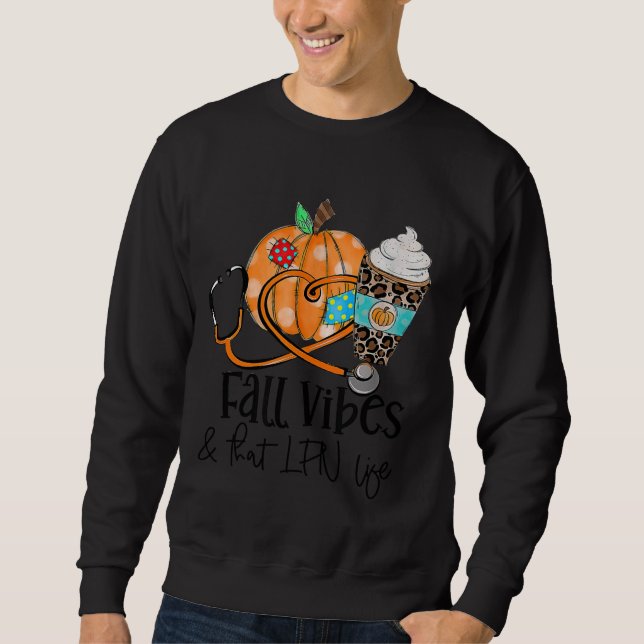 Fall Vibes och LPN Life Pumpkin Leopard Thanksgivi Lång Ärmad Tröja (Framsida)