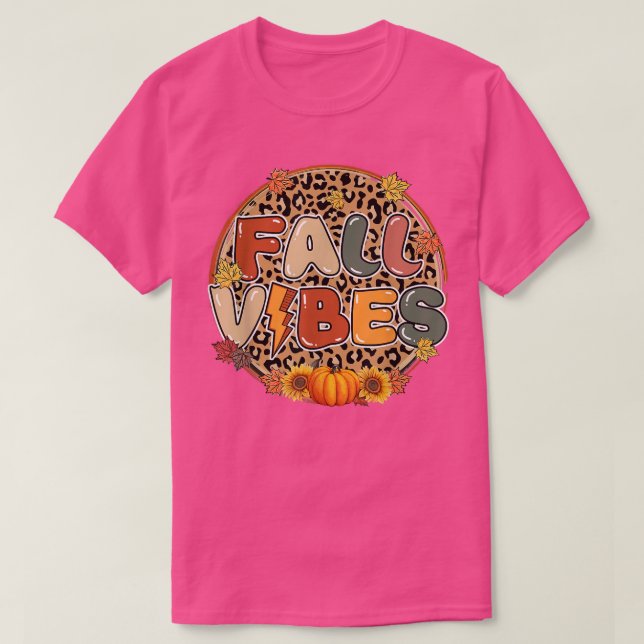 Fall Vibes Pumpkin Fall Autumn Leopard Skriv Fall T Shirt (Design framsida)