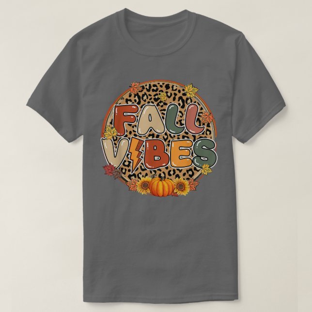 Fall Vibes Pumpkin Fall Autumn Leopard Skriv Fall T Shirt (Design framsida)