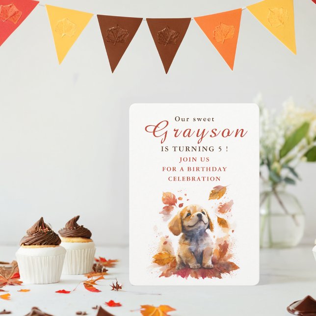 Fall Vibes Puppy - födelsedagsinbjudan Inbjudningar (Skapare uppladdad)