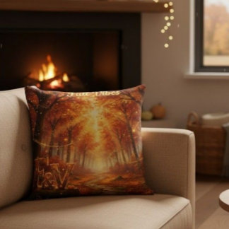 Fall Vibes Throw Pillow – Cozy Autumn Forest Kudde