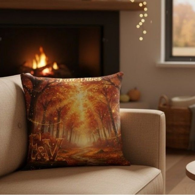 Fall Vibes Throw Pillow – Cozy Autumn Forest Kudde (Skapare uppladdad)