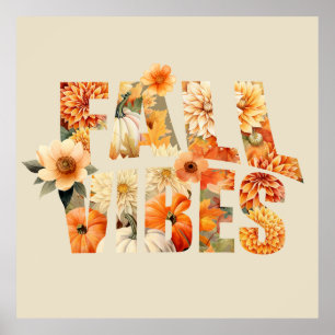 Fall Vibes vattencolor wildblommor höst löv Poster
