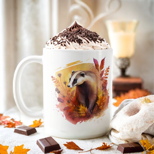 Fall Vibes Watercolor Badger - Kaffemugg (Skapare uppladdad)