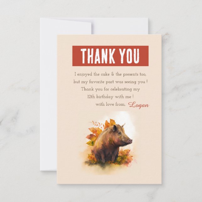 Fall Vibes Watercolor boar - Birthday Tack Kort (Framsida)