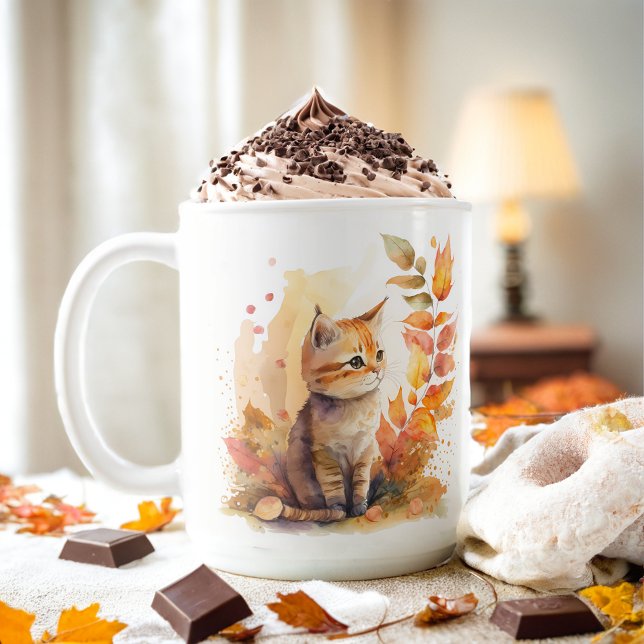 Fall Vibes Watercolor Kitten - Kaffemugg (Skapare uppladdad)