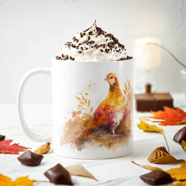 Fall Vibes Watercolor Pheasant - Kaffemugg (Skapare uppladdad)