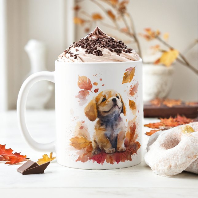 Fall Vibes Watercolor Puppy - Kaffemugg (Skapare uppladdad)