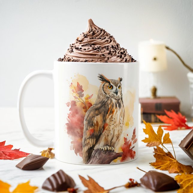 Fall Vibes Watercolor Uggla - Kaffemugg (Skapare uppladdad)