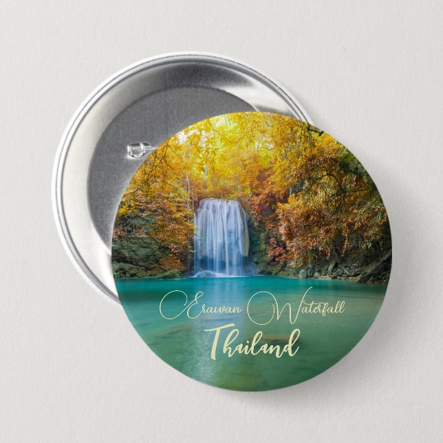 Fall View of Erawan Waterfall Thailand Knapp (Framsida & baksida)