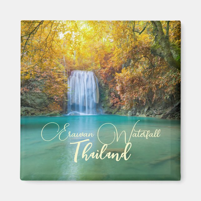 Fall View of Erawan Waterfall Thailand Magnet (Framsidan)