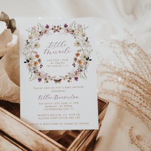 Fall Vild Flower Wand Little Miracle Baby Shower Inbjudningar