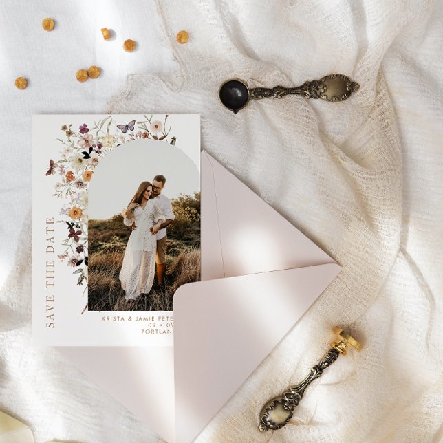 Fall Vild Flowers Arch Photo QR Code Bröllop Spara Datumet (Skapare uppladdad)