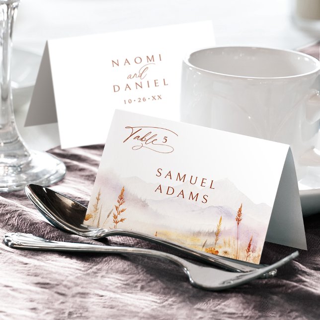 Fall Vildblomma Berg Faltbar Platskort Bordsnummer (Fall Wildflower Mountain Foldable Place Card)