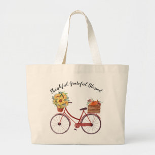 Fall. Vintage Bicycle with Pumpkins, Sunblommor Jumbo Tygkasse