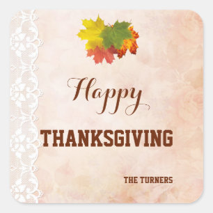 Fall Vintage Happy thanksgiving Monogram Fyrkantigt Klistermärke