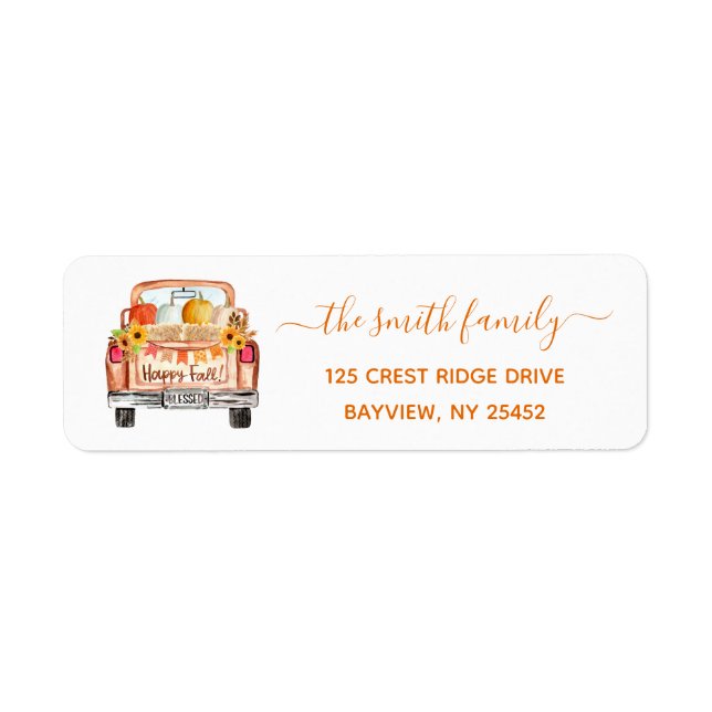 Fall Vintage Lastbil Returadress Etikett (Framsidan)