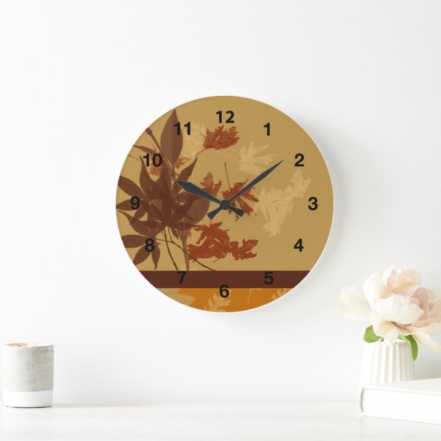 Fall Wall Clock Round, Black Numbers Stor Klocka (Hem)