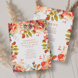 Fall Watercolor Blommigt 40 Birthday Program Menu