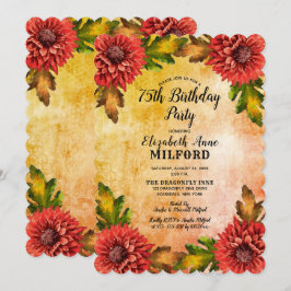Fall Watercolor Blommigt 75:e Födelsedagsfest Inbjudningar
