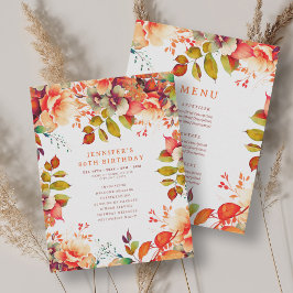 Fall Watercolor Blommigt 80 Birthday Program Menu