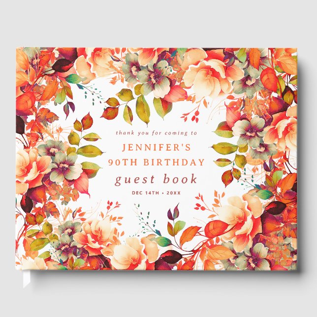 Fall Watercolor Blommigt 90:e Birthday Guest Bok (Framsida)
