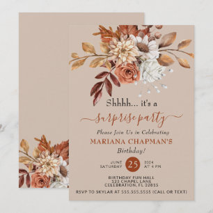 Fall Watercolor Blommigt Taupe Surprise Party Inbjudningar