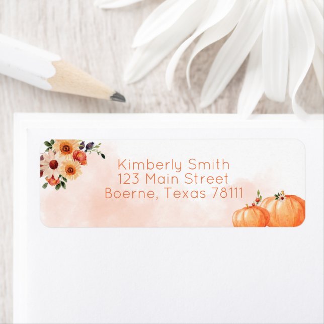 Fall Watercolor Flowers Adress Returadress Etikett (Insitu)