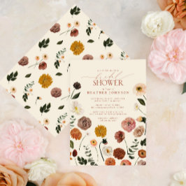 Fall Watercolor Flowers Terracotta Möhippa Inbjudningar
