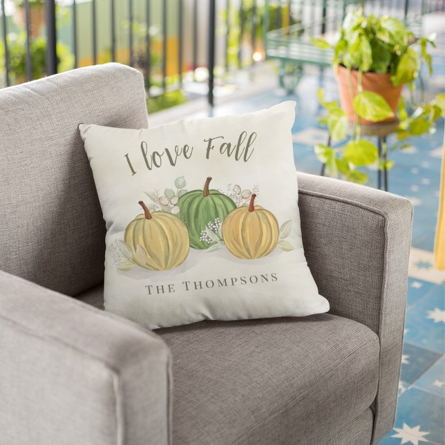 Fall Watercolor Gourds Höst löv Anpassningsbar Kudde (Fall autumn pumpkin gourds personalized throw pillow. )